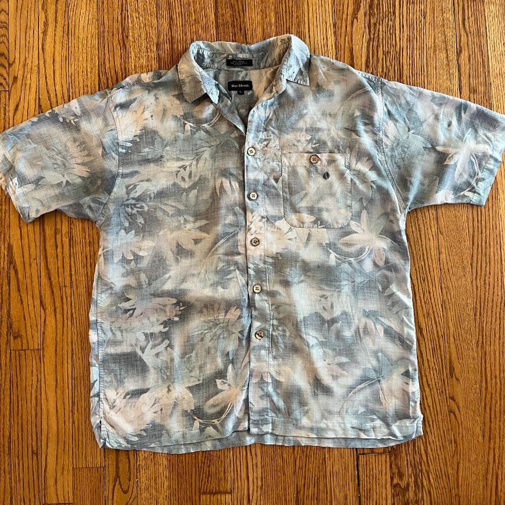 Marc Edwards Sz XL Blue Rayon Reverse Print Tropical Aloha Short Sleeve Shirt